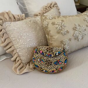 NWOT Ramla Handmade Beverly Hills Clutch Crossbody Bag Mosaic Stones Gold Metal